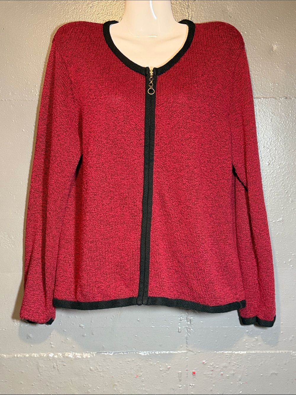 Christopher & Banks Red Zip-Front Sweater with Black Trim